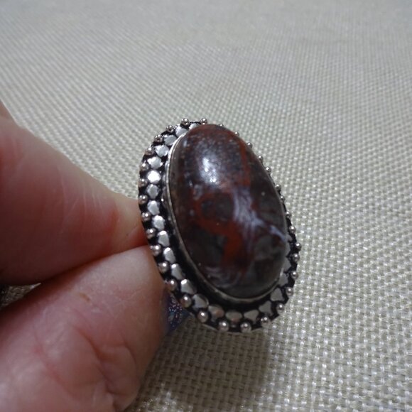 Natural BRECCIATED JASPER Handmade Sterling Ring Size 7.25 #937B - Picture 2 of 3